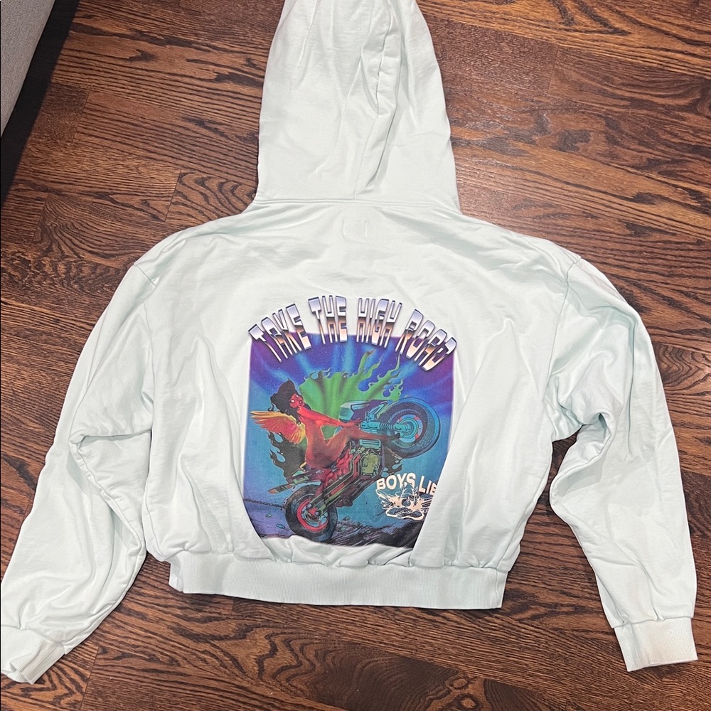 Boys Lie Light Blue Cropped Hoodie with Colorful Graphic